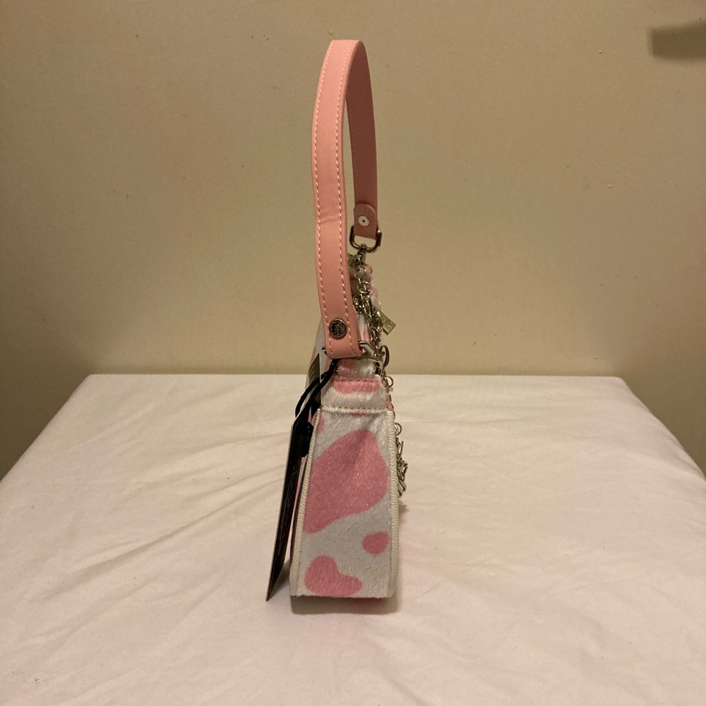 Von Dutch Vegan Pony Hair Pink Cow Print Shoulder Bag W/Charms - Picture 6 of 11